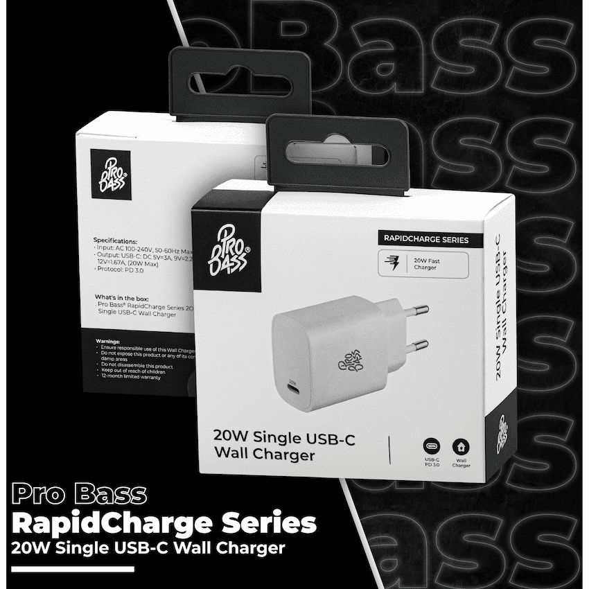 Pro Bass Rapidcharge Series 20w+18w Dual USB and Type-C Wall Charger