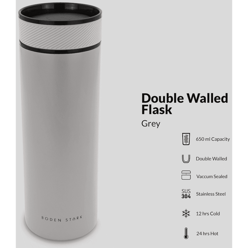 Boden Stark 650ml Double-Walled Flask - Grey