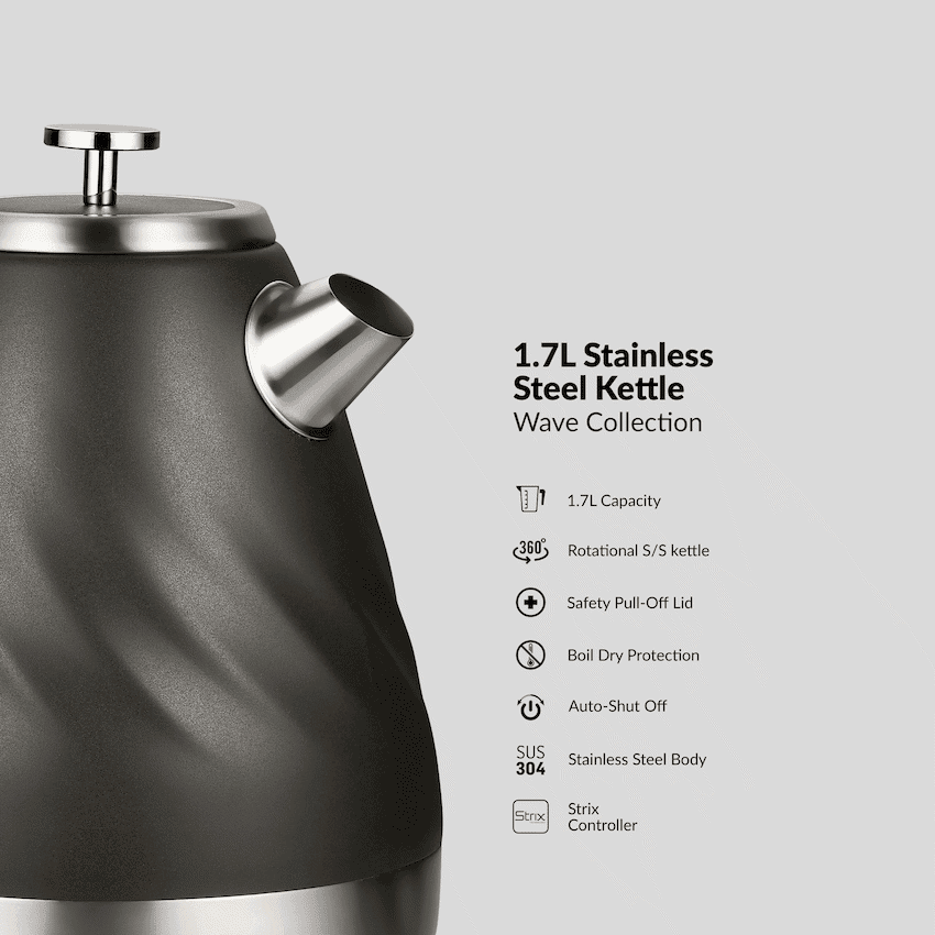 Boden Stark 1.7l Stainless Steel Kettle - Charcoal