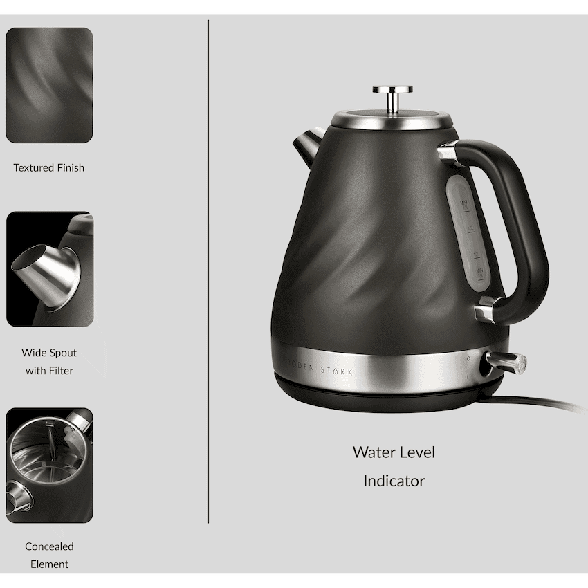 Boden Stark 1.7l Stainless Steel Kettle - Charcoal
