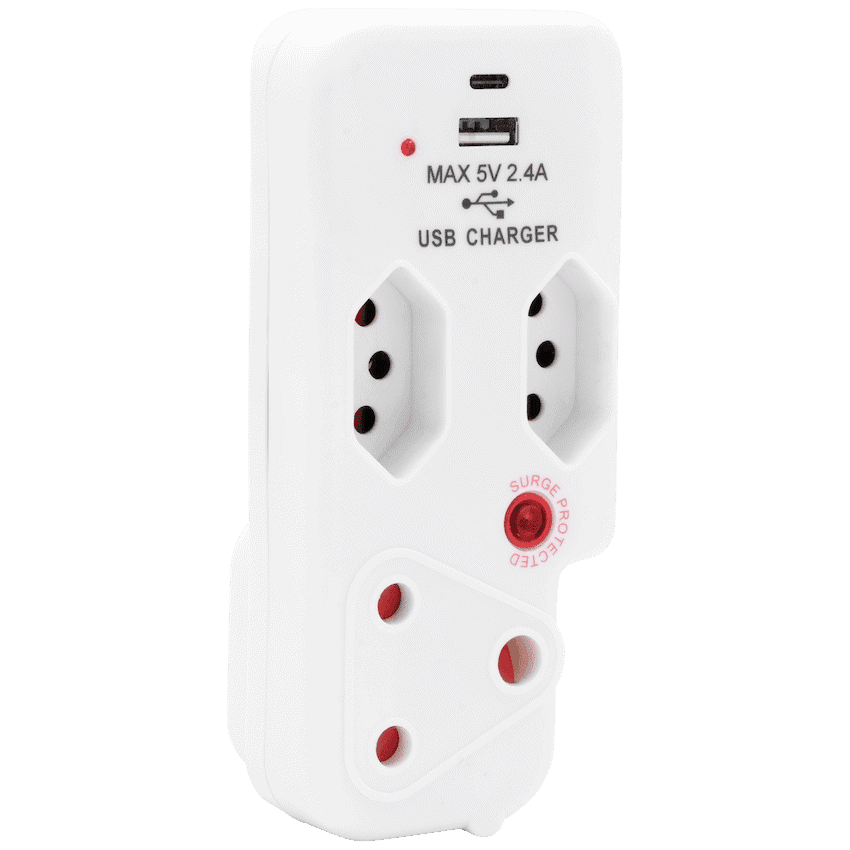 Ellies 3 Way Medium Surge Adaptor with Type C + USB - White