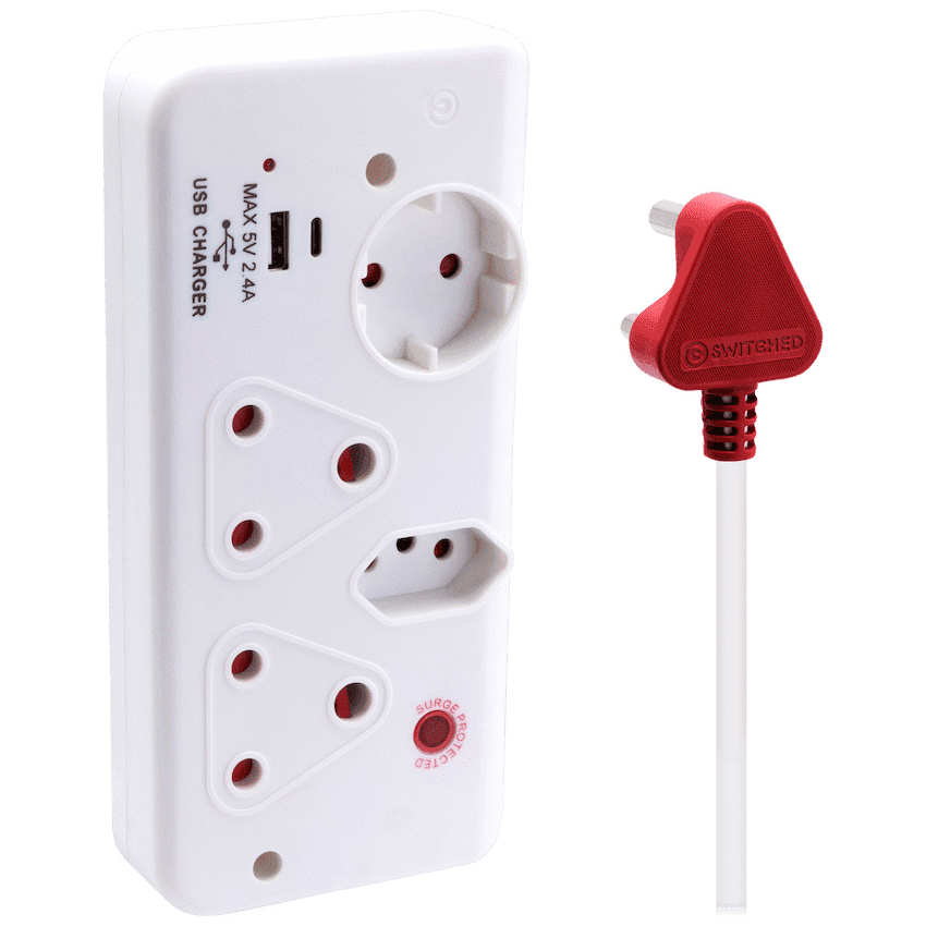 Ellies 4-Way Medium Surge Multiplug with USB-A+USB-C 0.5m