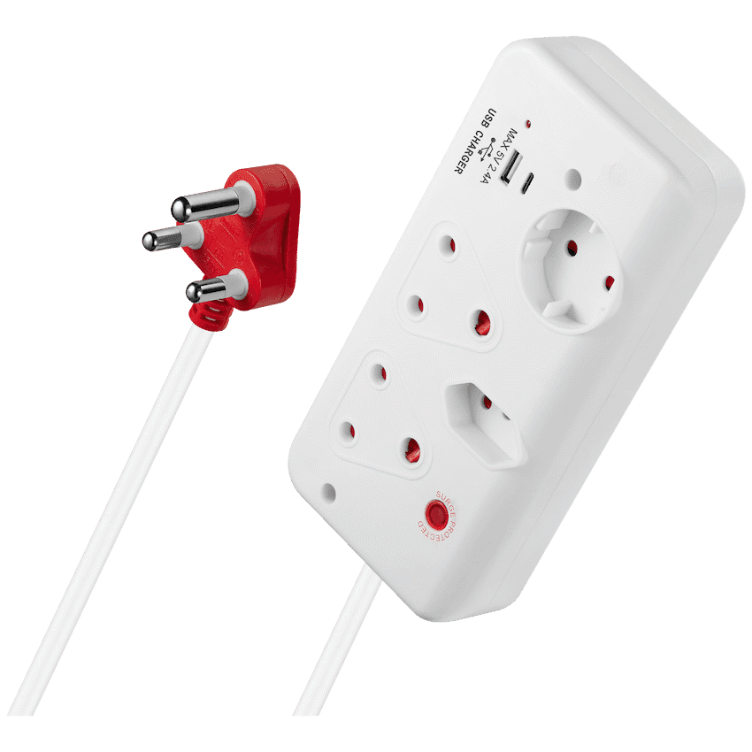 Ellies 4-Way Medium Surge Multiplug with USB-A+USB-C 0.5m