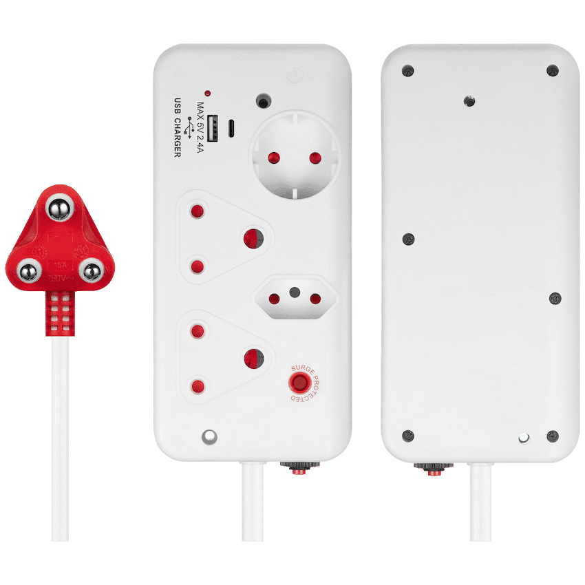 Ellies 4-Way Medium Surge Multiplug with USB-A+USB-C 0.5m