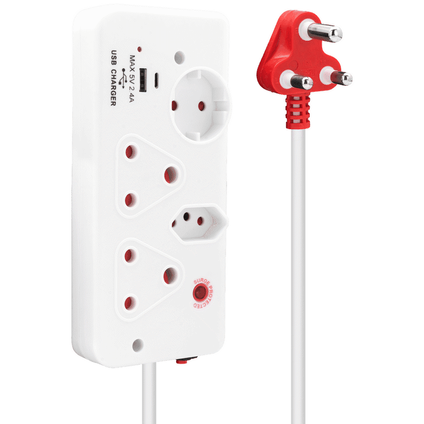 Ellies 4-Way Medium Surge Multiplug with USB-A+USB-C 0.5m
