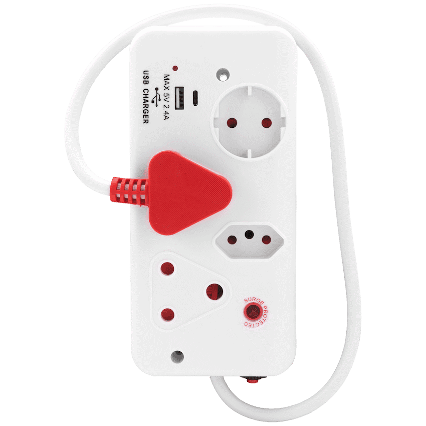 Ellies 4-Way Medium Surge Multiplug with USB-A+USB-C 0.5m