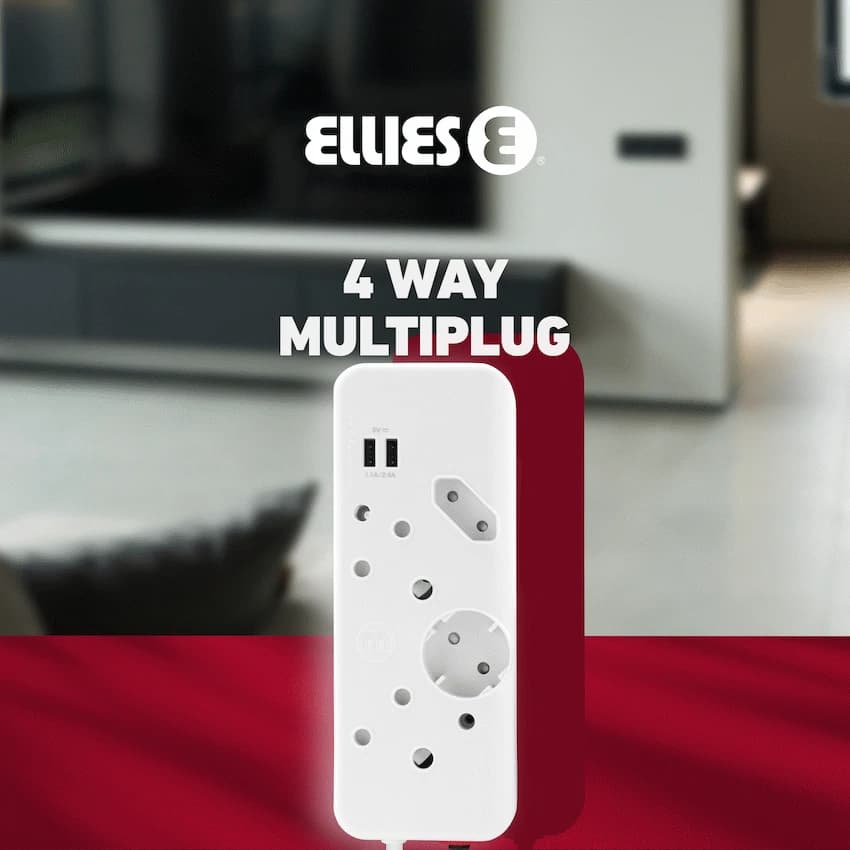 Ellies 4-Way Multiplug - 2 x USB 2.4a - 0.4m