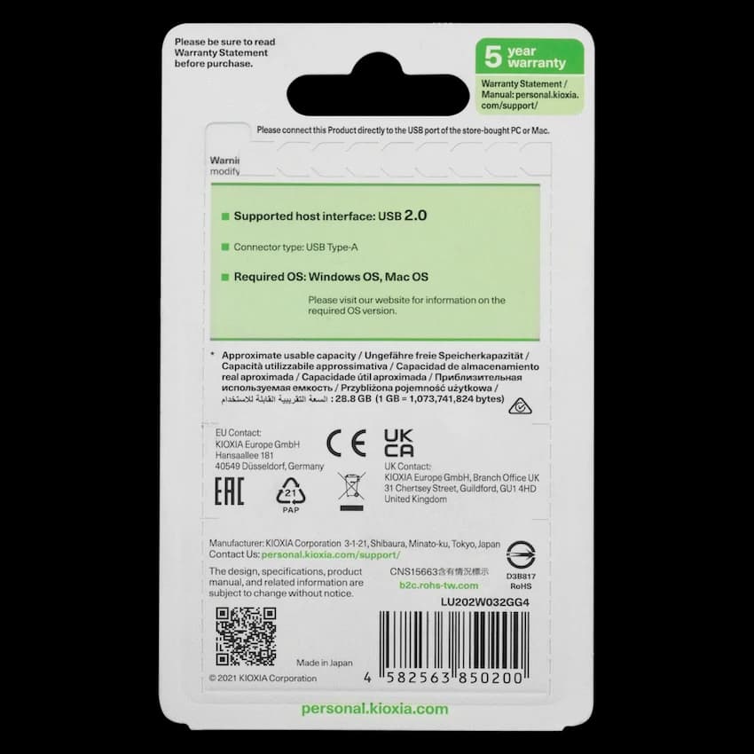 Kioxia 32GB USB 2.0-White