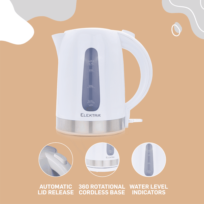 Elektra 1.7l Plastic Kettle - White