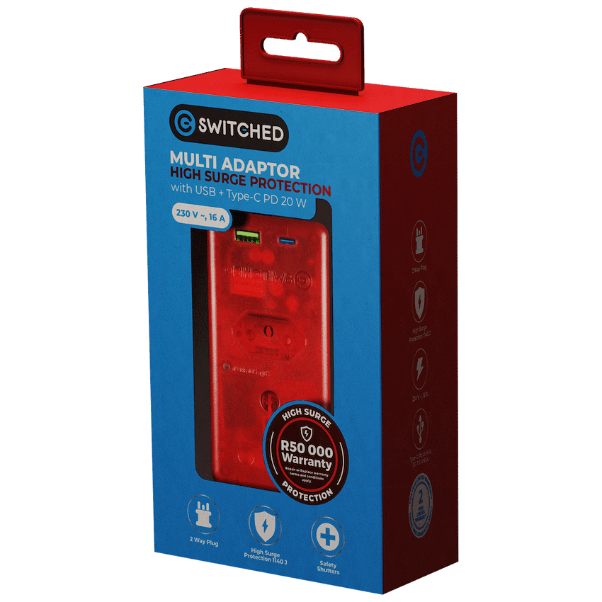 Switched High Surge Multi Adaptor with USB + Type-C PD20W