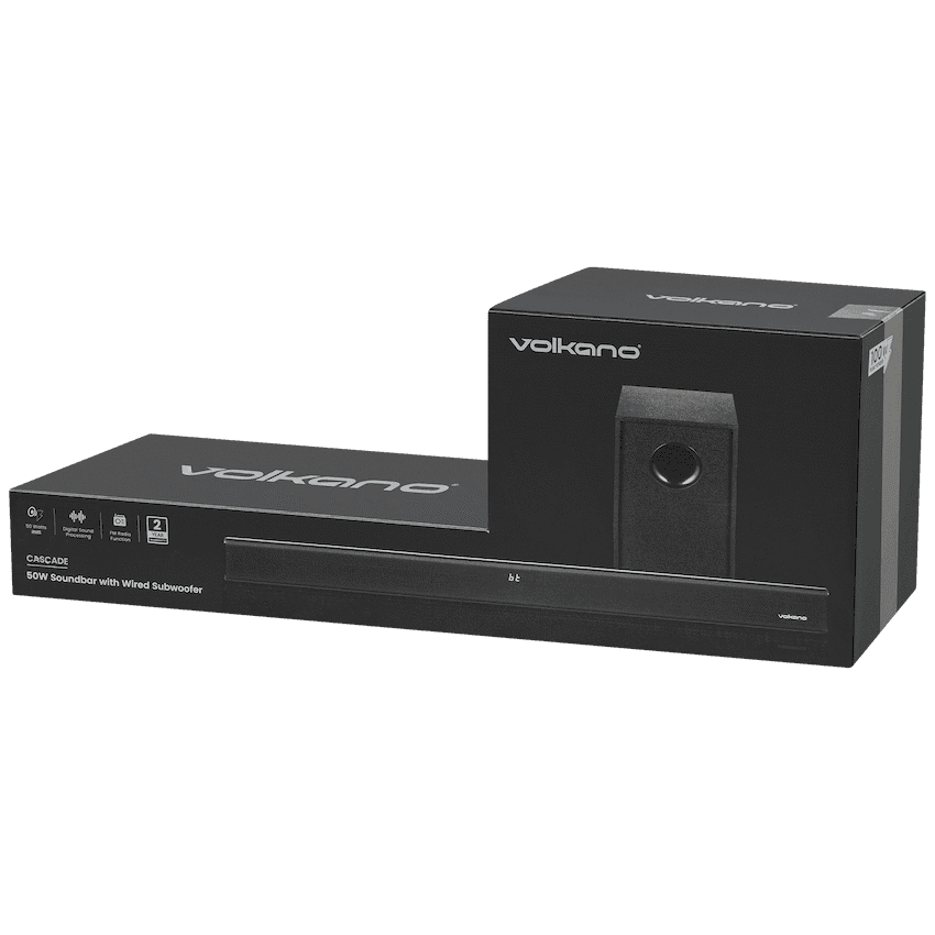 Volkano Cascade 50w Soundbar + Wired Subwoofer - Black