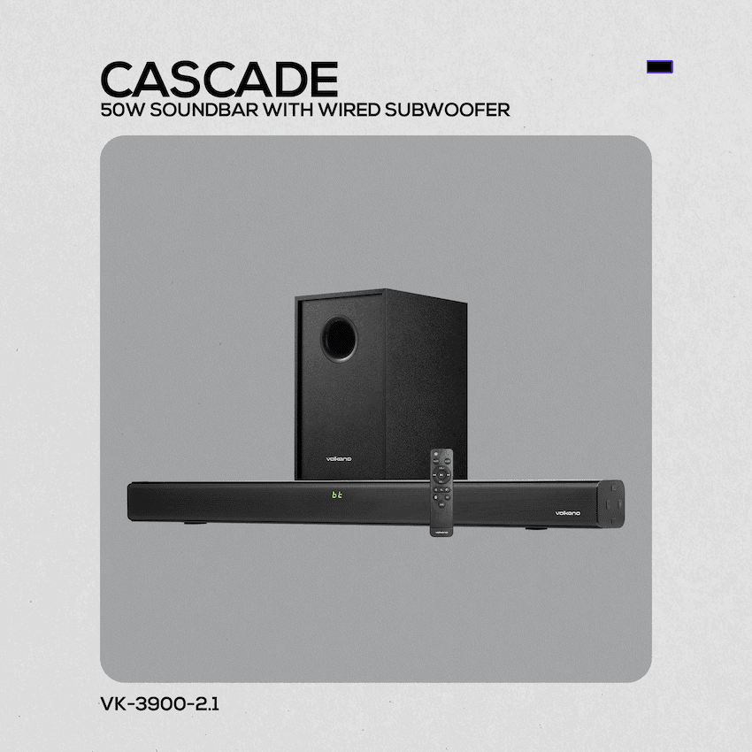 Volkano Cascade 50w Soundbar + Wired Subwoofer - Black