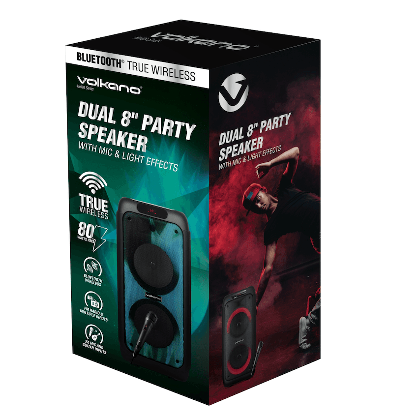 Volkano Helios Series Dual 8" Party Speaker with Microphone & Light Effects