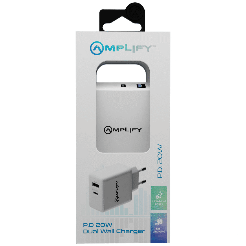Amplify P.D. 20w Plus USB 12w Dual Wall Charger - White
