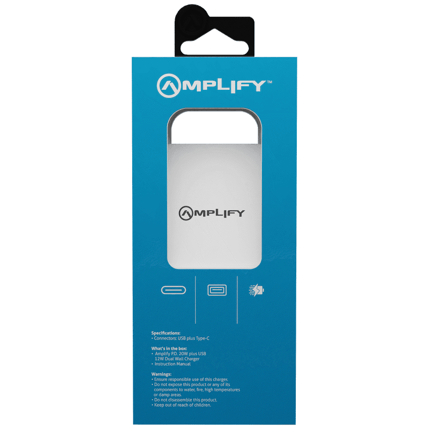 Amplify P.D. 20w Plus USB 12w Dual Wall Charger - White
