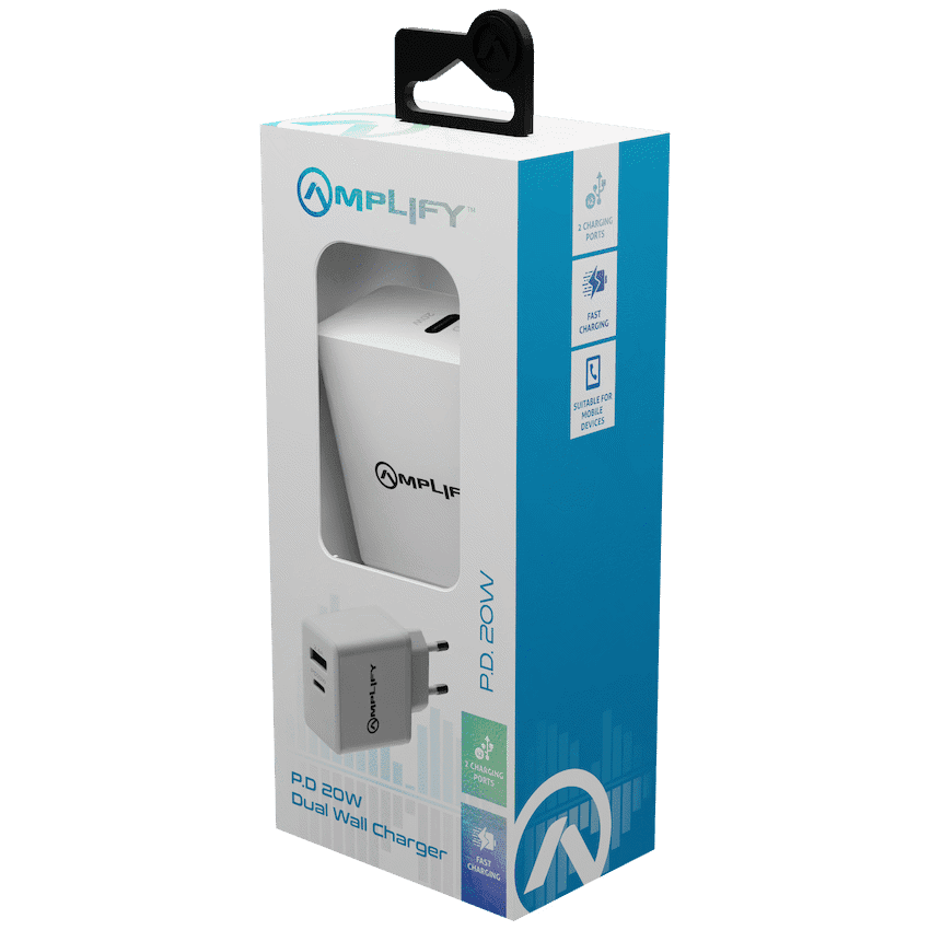 Amplify P.D. 20w Plus USB 12w Dual Wall Charger - White