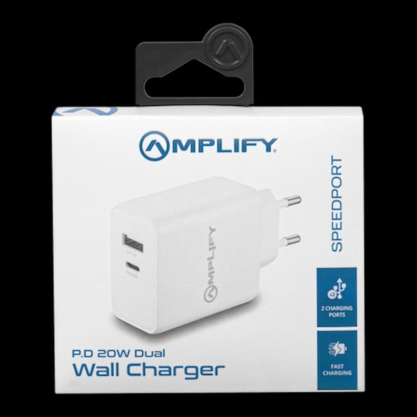 Amplify P.D. 20w Plus USB 12w Dual Wall Charger - White