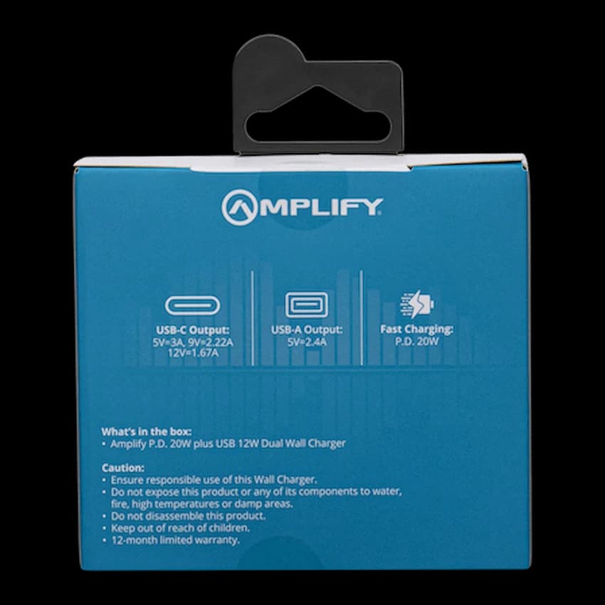 Amplify P.D. 20w Plus USB 12w Dual Wall Charger - White