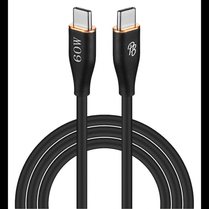 Pro Bass FlexiCord Series 2m 60w Type-C to Type-C Charging Cable - Black
