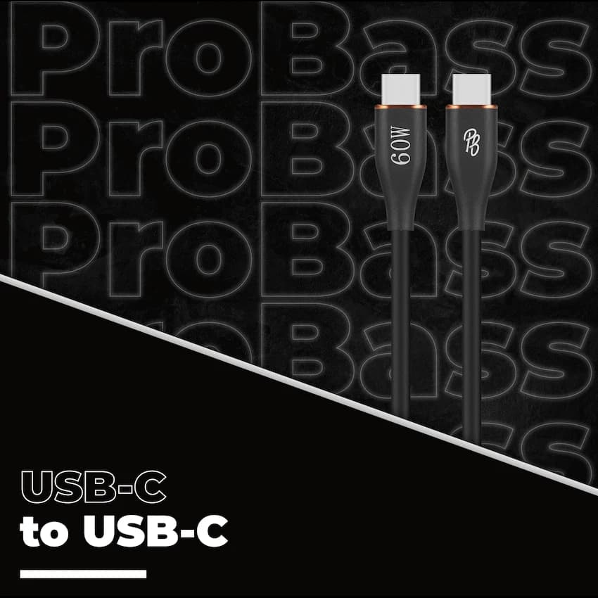 Pro Bass FlexiCord Series 2m 60w Type-C to Type-C Charging Cable - Black