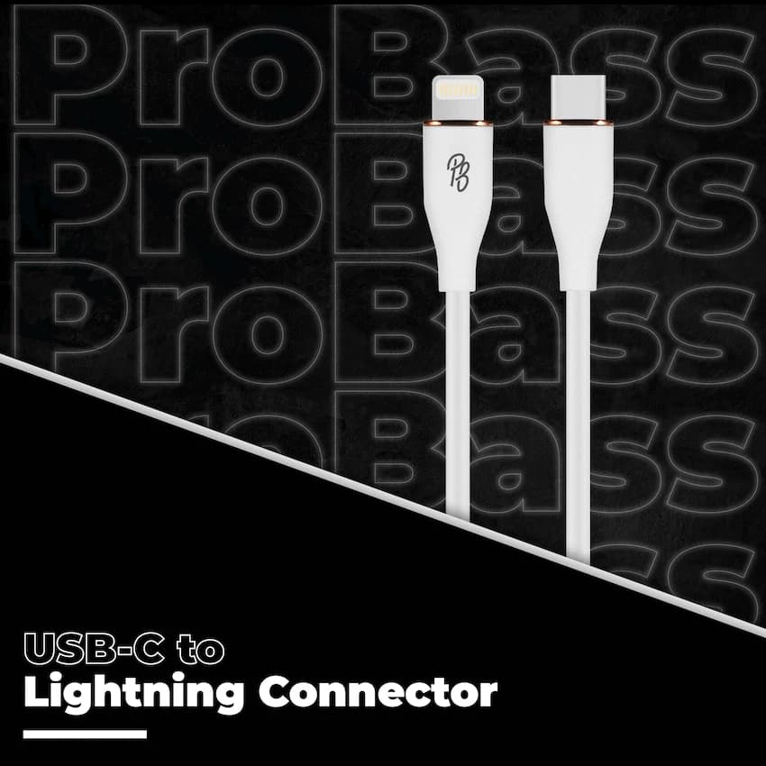 Pro Bass FlexiCord Series 2m 27w Type-C to Lightning Charging Cable - White