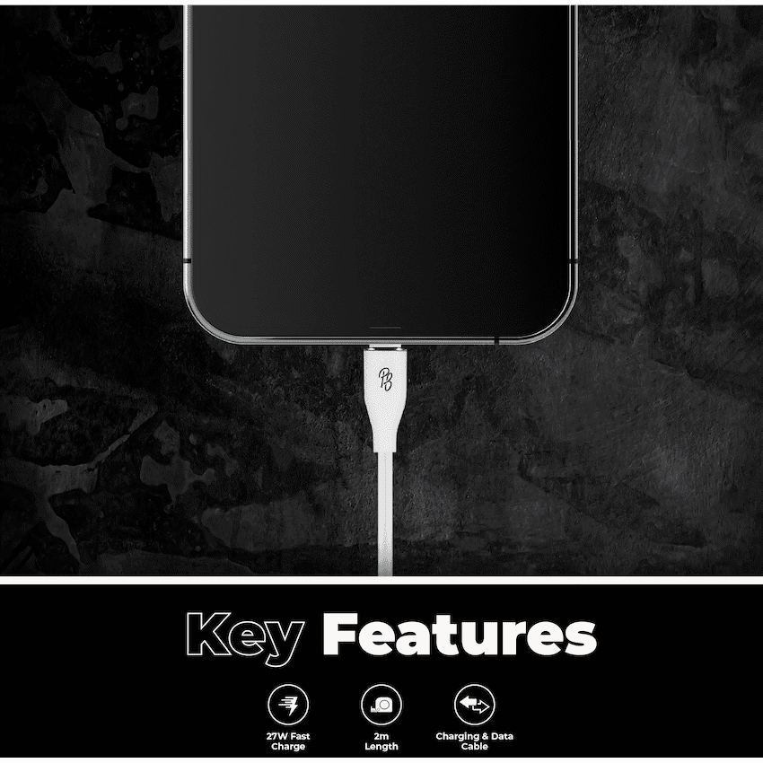 Pro Bass FlexiCord Series 2m 27w Type-C to Lightning Charging Cable - White