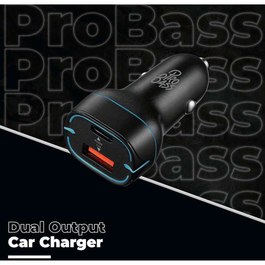 Pro Bass AutoPower Series 32w Dual USB and Type-C Car Charger