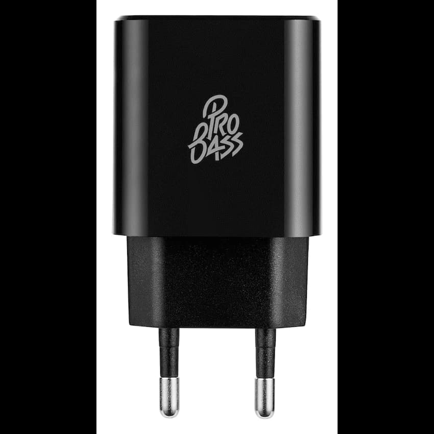 Pro Bass PowerCharge Series 12w Dual USB and Type-C Wall Charger - Black