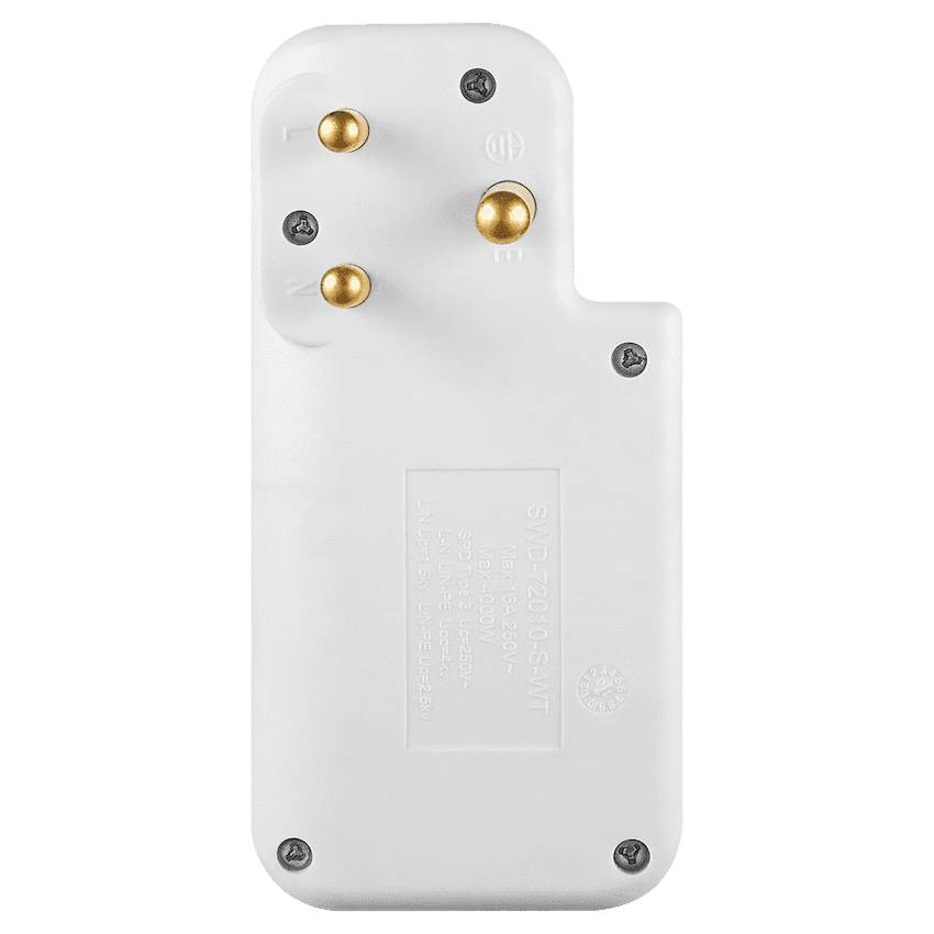 Switched 3-Way Medium Surge Adaptor with Type-C + USB - White