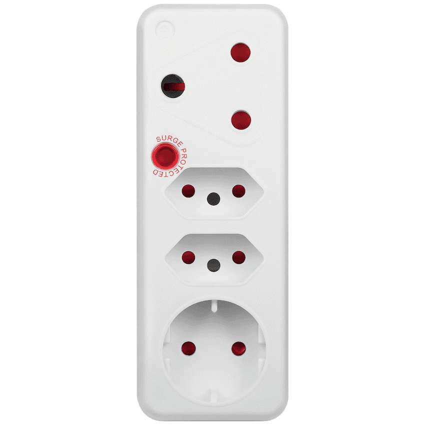Switched 4-Way Medium Surge Adaptor with Schuko - White