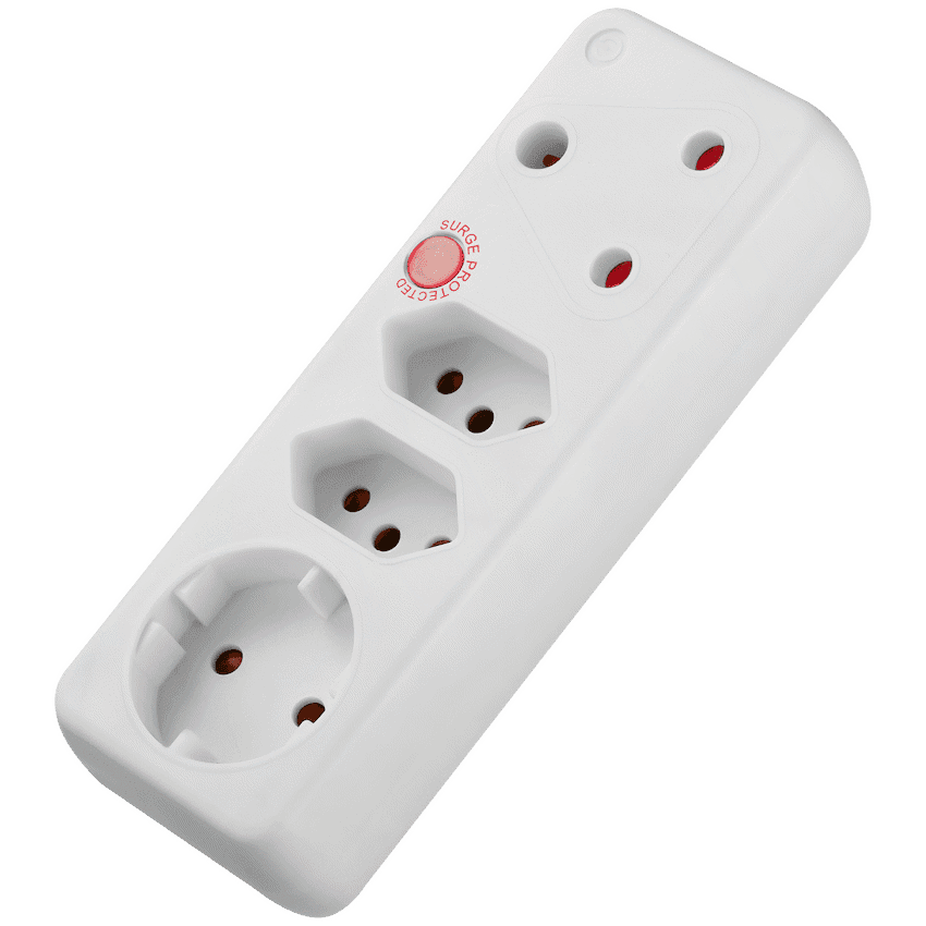 Switched 4-Way Medium Surge Adaptor with Schuko - White