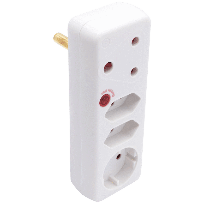 Switched 4-Way Medium Surge Adaptor with Schuko - White