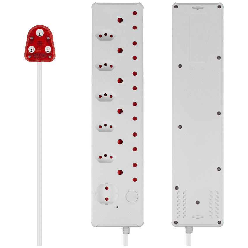 Switched 12-Way High Surge Multiplug 0.5m - White