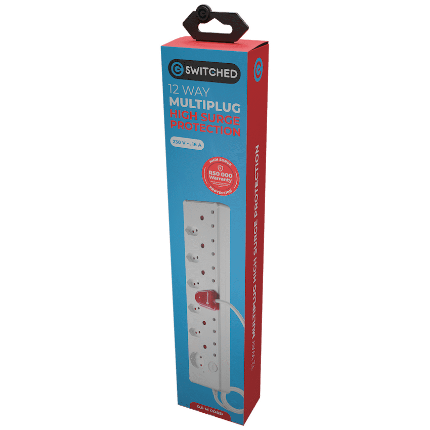 Switched 12-Way High Surge Multiplug 0.5m - White