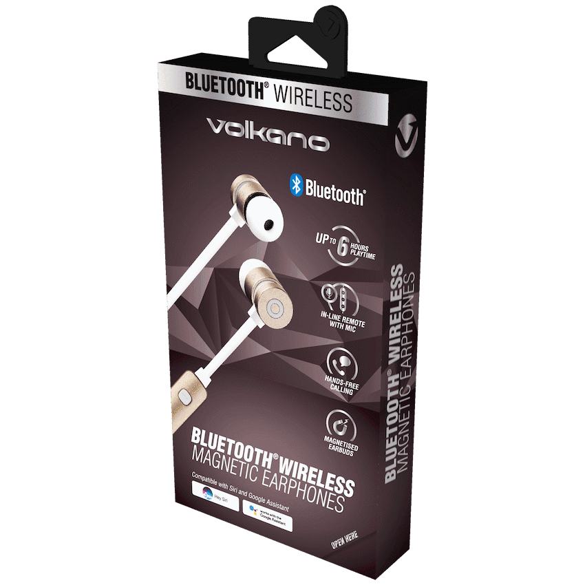 Volkano Mercury Series Bluetooth Magnetic Earphones - Gold/White