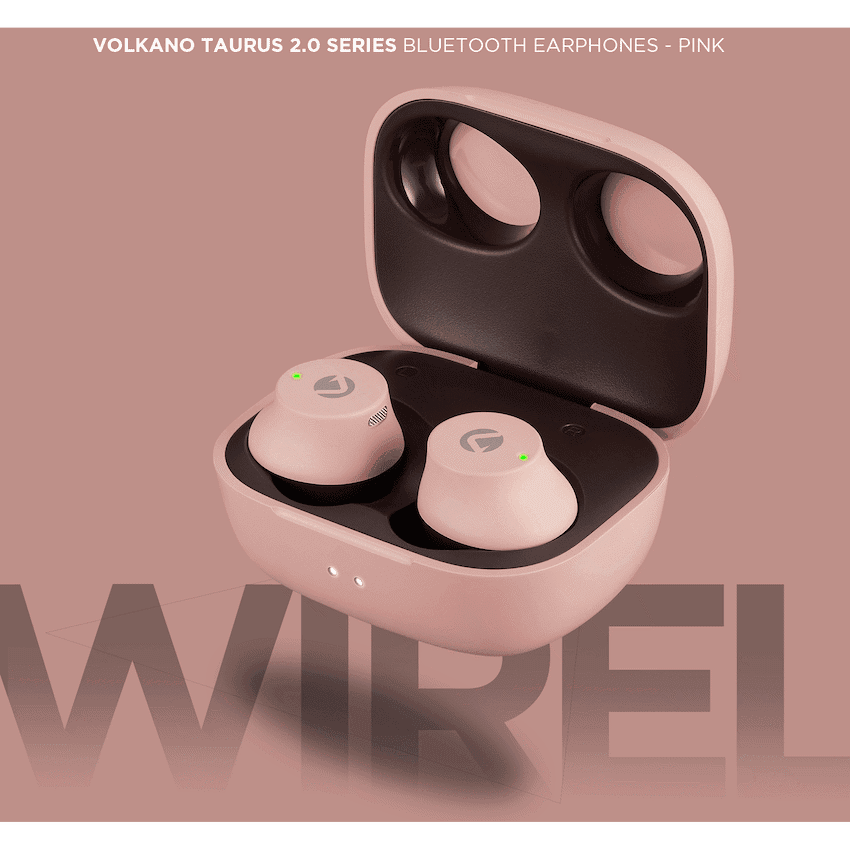 Volkano Taurus Series 2.0 True Wireless Earphones with Charging Case - Pink