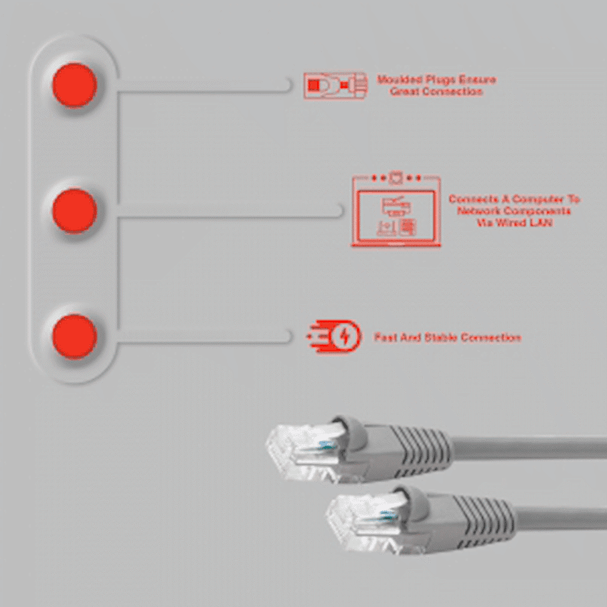 Volkano Network Series RJ-45 Network Cable, CAT5, 3m - Grey