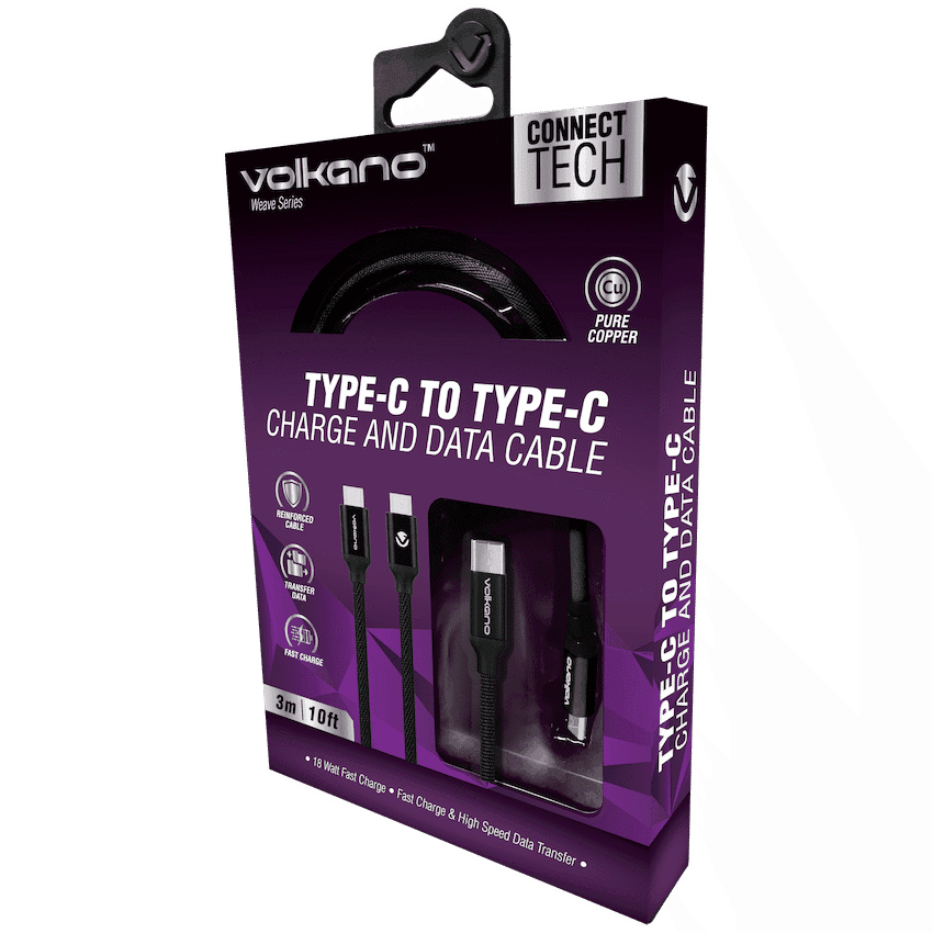 Volkano Weave Series Type-C to Type-C Cable 3m 60w - Black