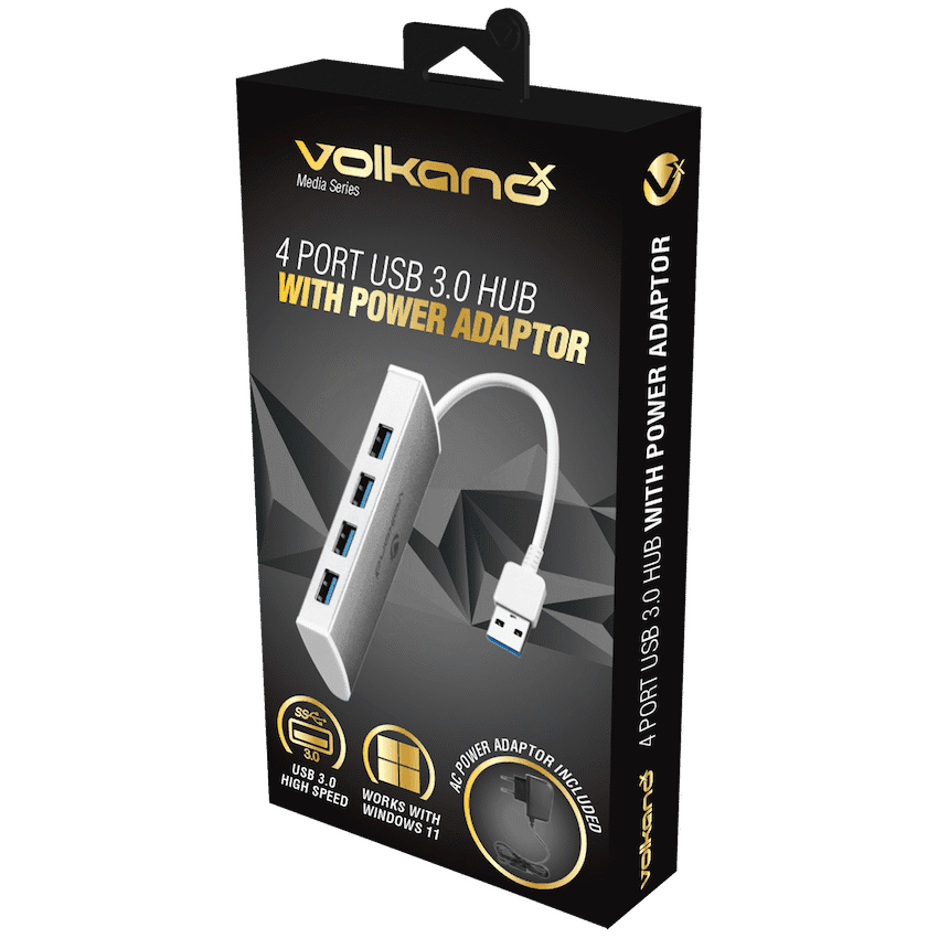 VolkanoX Media Series 4-Port USB Hub with Power Cable