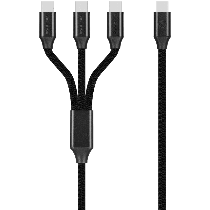 Volkano Weave Series 100w 3-in-1 Charge Cable (3 x Type C) - Black