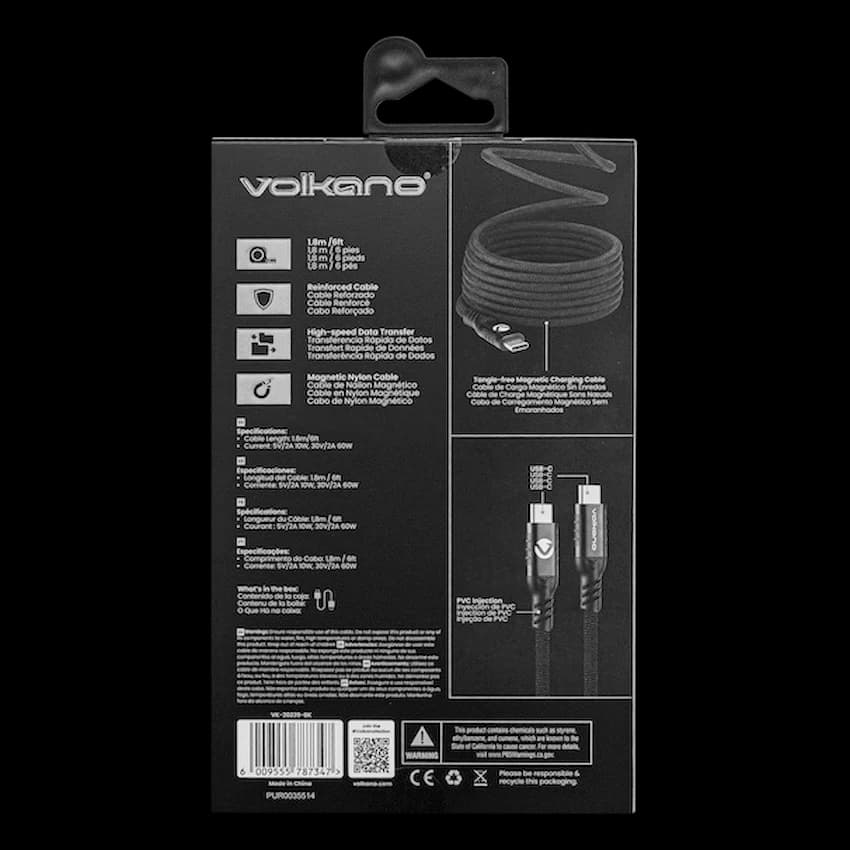 Volkano Weave Series 60w Magnetic Type-C Cable - Black