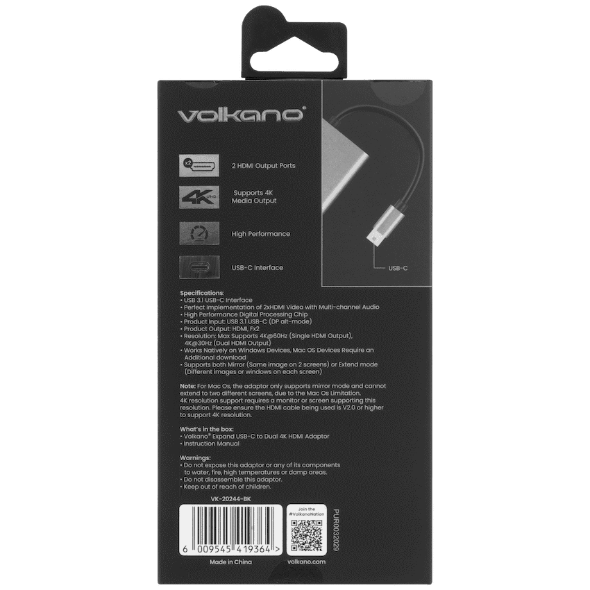 Volkano Expand Series USB-C to Dual 4K HDMI Adaptor