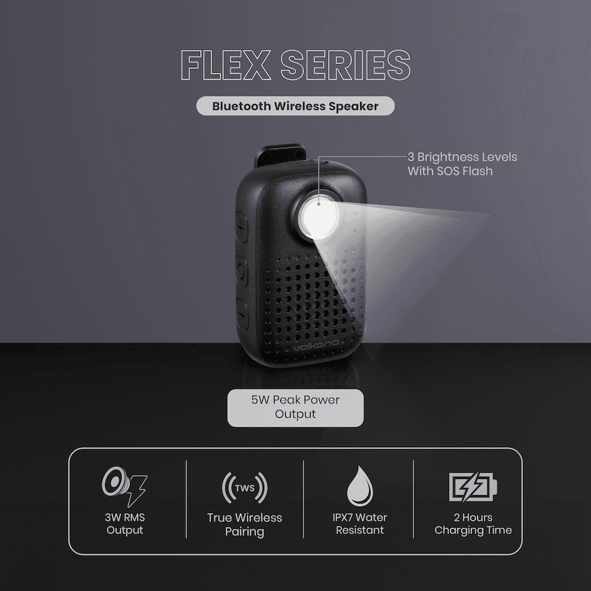 Volkano Flex Bluetooth Wireless Speaker - Black