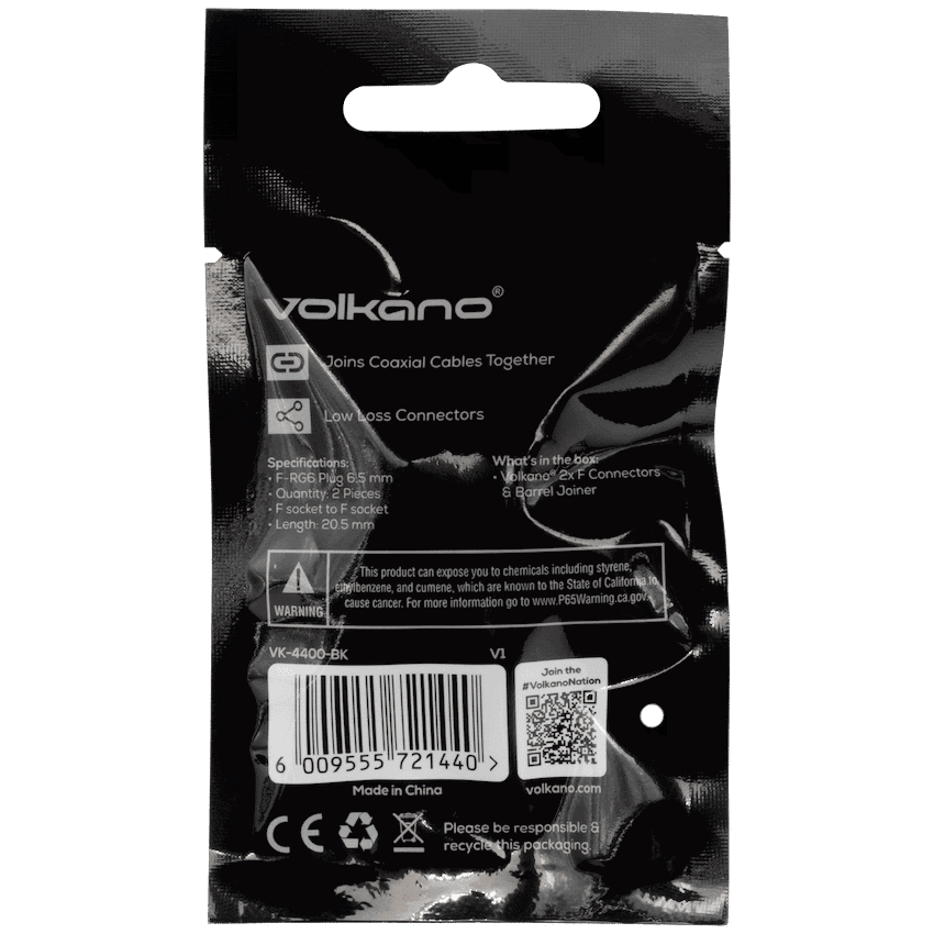 Volkano 2x F Connector & Barrel Joiner