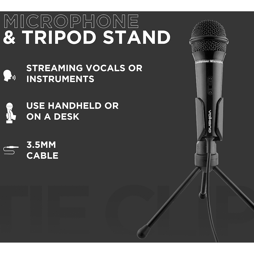 Volkano Stream Vocal Microphone with Tripod, Aux