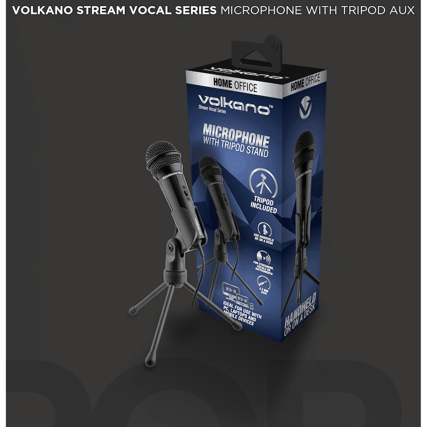 Volkano Stream Vocal Microphone with Tripod, Aux
