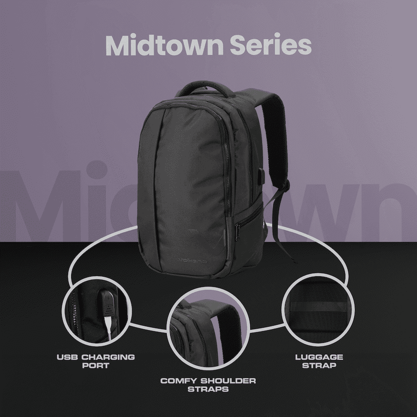Volkano Midtown 15.6" Laptop Backpack - Black