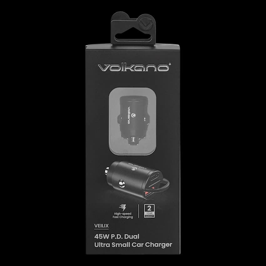 Volkano Veilix Series 45w PD Dual USB-A and USB-C Ultra Small Car Charger - Black