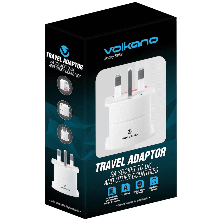 Volkano Traveller SA series travel plug UK/other socket to 15A SA plug