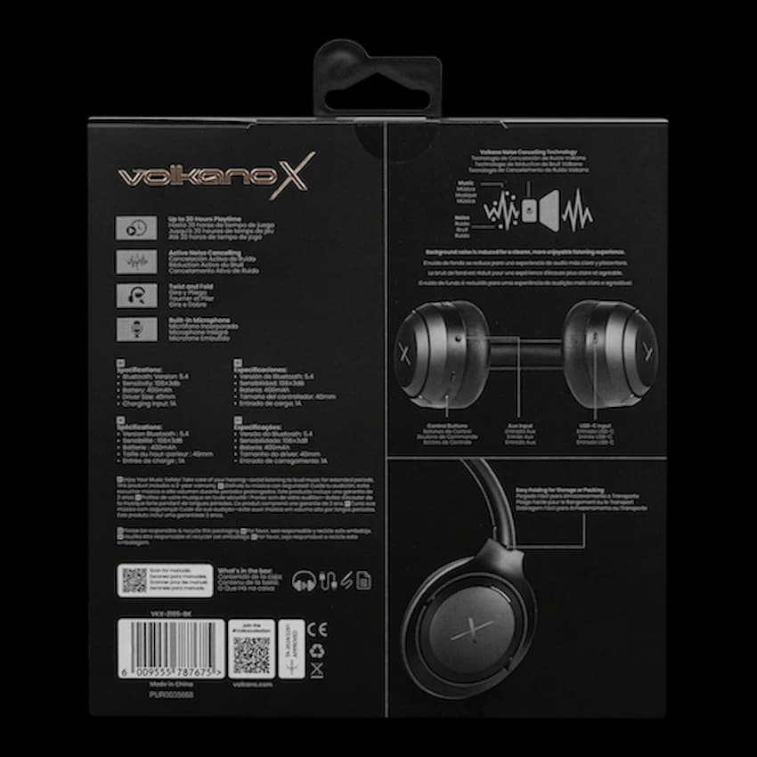 VolkanoX VXH100 Bluetooth Headphones with ANC  - Black